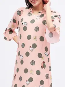 Sweet Dreams Women Polka Dots Printed Midi Nightdress