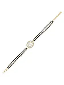 Peora Gold-Plated Cubic Zirconia Stone Studded & Beaded Wraparound Bracelet