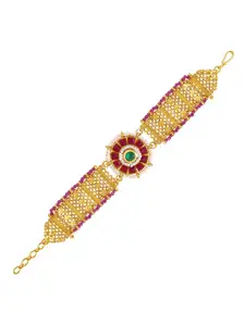 Peora Gold-Plated Stone Studded & Beaded Wraparound Bracelet
