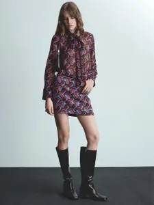 MANGO Printed Straight Mini Skirt