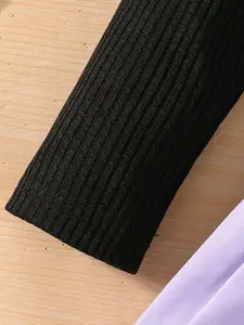 INCLUD Girls Self Design High Neck Long Sleeves Top With Skirt