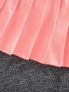 INCLUD Girls Colourblocked High Neck Long Sleeves Jacket With Skirt