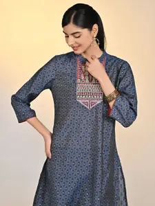 Lakshita Women Ethnic Motifs Printed Thread Work Chanderi Kurta