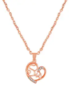 Mahi Rose Gold-Plated Stone Studded Love You Sis Heart Shaped Pendant with Chain