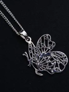 House of Aadyaa Silver-Plated 92.5 Sterling Silver Butterfly-Shaped Pendant With Chain