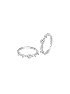 Peora Silver-Plated Cubic Zirconia Studded Adjustable Toe Rings