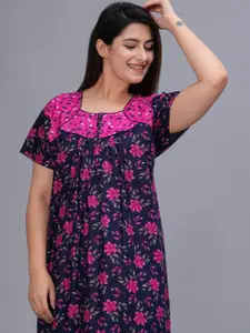 MAYA PRINT Women Floral Printed Casual Pure Cotton Maxi Night dress