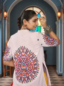 ODETTE Printed Mirror Work Ready to Wear Lehenga & Blouse With Shrug