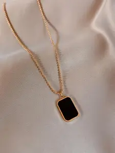 MYKI Rose Gold-Plated Square Shaped Stainless Steel Cubic Zirconia Pendants with Chains