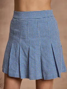 SASSAFRAS Women Checked Pure Cotton A-Line  Mini Skirt