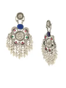 Voylla Silver-Plated Dome Shaped Antique Opulance & Beaded Chandbalis