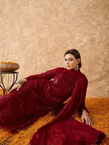 Sangria Floral Embroidered Zari Silk Georgette Unstitched Dress Material