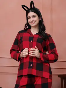 Secret Wish Women Flannel Checked Pure Cotton Night suit