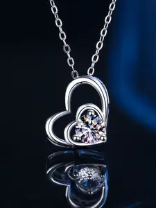 MYKI Silver-Plated Cubic Zirconia Contemporary Pendant with Chain