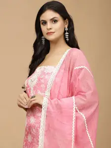 Meena Bazaar Floral Printed Sequinned Cotton Unstitched Dress Material