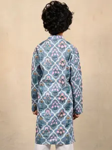Anthrilo Boys Floral Printed Mandarin Collar Pure Cotton Straight Kurta