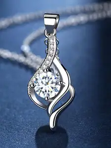 MYKI Stainless Steel Silver-Plated Zircon Contemporary Pendant