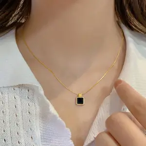 MYKI Gold-Plated Cubic Zirconia Square Pendant with Chain