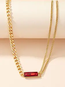 MYKI Gold-Plated Cubic Zirconia Contemporary Pendant with Chain