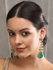 AURAA TRENDS Gold-Plated Stone Studded & Beaded Dome Shaped Jhumkas