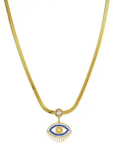 MYKI Stainless Steel Gold-Plated Cubic Zirconia Studded Contemporary Pendant & Chain