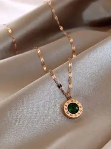 MYKI Stainless Steel Rose Gold-Plated Aesthetic Roman Numbers Pendant with Chain