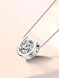 MYKI Silver-Plated Cubic Zirconia Contemporary Pendant with Chain