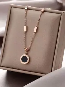 MYKI Rose Gold-Plated Stainless Steel Cubic Zirconia Contemporary Pendant With Chain