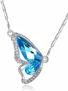 MYKI Silver-Plated CZ Studded Stainless Steel Contemporary Pendant With Chain