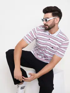 Duke Men Striped Polo Collar Cotton T-shirt