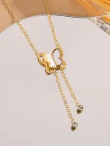 MYKI Gold-Plated Stainless Steel Stone Studded Butterfly Shaped Pendant with Chain