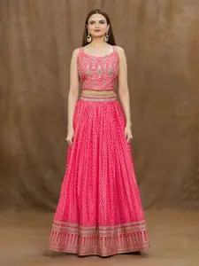 Samyukta Singhania Printed Sequinned Sweetheart Neck Silk Ready to Wear Lehenga Choli