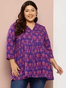 Sztori Plus Size Floral Printed A-line Pure Cotton Short Kurti