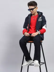 Monte Carlo Boys Hooded Typography Printed Casual Sporty Jacket