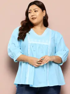 Sztori Plus Size Pure Cotton Embroidered Short Kurti