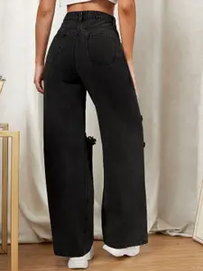 AAHWAN Women Relaxed Fit High-Rise Slash Knee Jeans