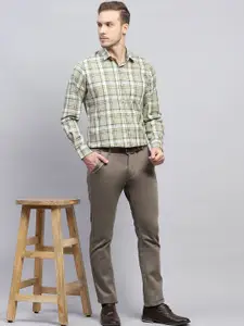 Monte Carlo Men Spread Collar Tartan Checked Cotton Casual Shirt