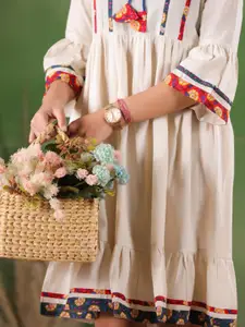 Sangria Girls Ethnic Motifs Printed Cotton Fit & Flare Dress