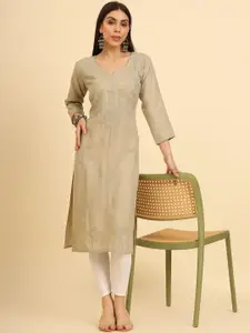 HERE&NOW Floral Embroidered Cotton Straight Kurta