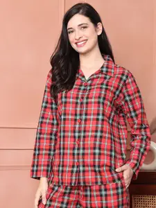 Secret Wish Womens Cotton Red Checkered Flannel Night Suit