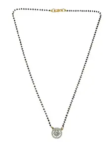 9blings Gold-Plated Stone Studded & Beaded Mangalsutra With Earrings