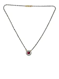 9blings Gold-Plated Stone-Studded & Beaded Mangalsutra With Earrings