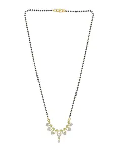 9blings Gold-Plated Stone Studded & Beaded Mangalsutra With Earrings