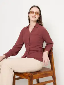 Madame Women Spread Collar Solid Casual Shirt