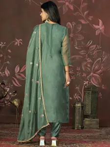 Maroosh Floral Embroidered Thread Work Organza Unstitched Dress Material