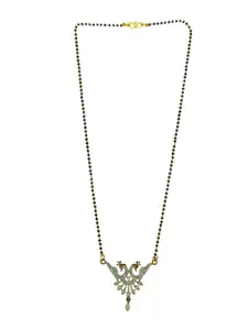 9blings Gold-Plated American Diamond Studded And Beaded Mangalsutra With Earring