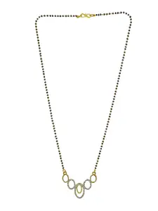 9blings Gold-Plated Stone Studded & Beaded Mangalsutra With Earrings