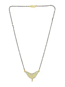 9blings Gold-Plated Stone-Studded & Beaded Mangalsutra With Earrings