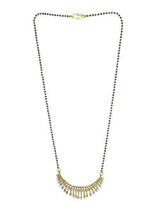 9blings Gold-Plated Stone-Studded & Beaded Mangalsutra With Earrings