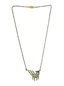 9blings Gold-Plated American Diamond Studded And Beaded Mangalsutra With Earring